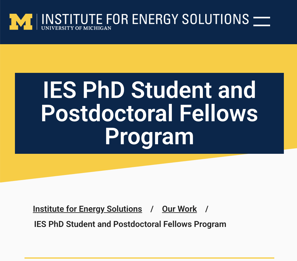 Institute for Energy Solutions PhD Student and Postdoctoral Fellows Program
